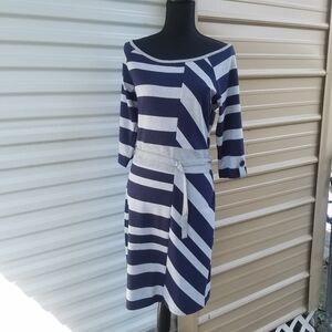 Dept b.v. Blue and Gray stripped belted dress